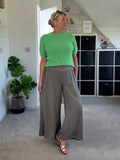 Dark Grey Washed Linen Wide Leg Trousers