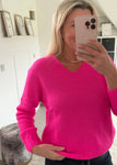 Neon Coral V Neck Fluffy Jumper