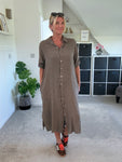 Mocha Linen Pocket Shirt Dress