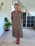 Mocha Linen Pocket Shirt Dress