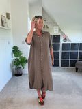 Mocha Linen Pocket Shirt Dress