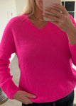 Neon Pink V Neck Fluffy Jumper