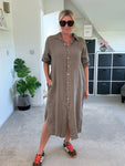 Mocha Linen Pocket Shirt Dress