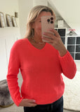 Neon Coral V Neck Fluffy Jumper