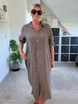 Mocha Linen Pocket Shirt Dress