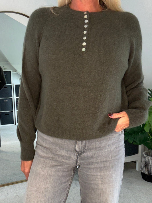 Khaki Alpaca Mix Button Jumper