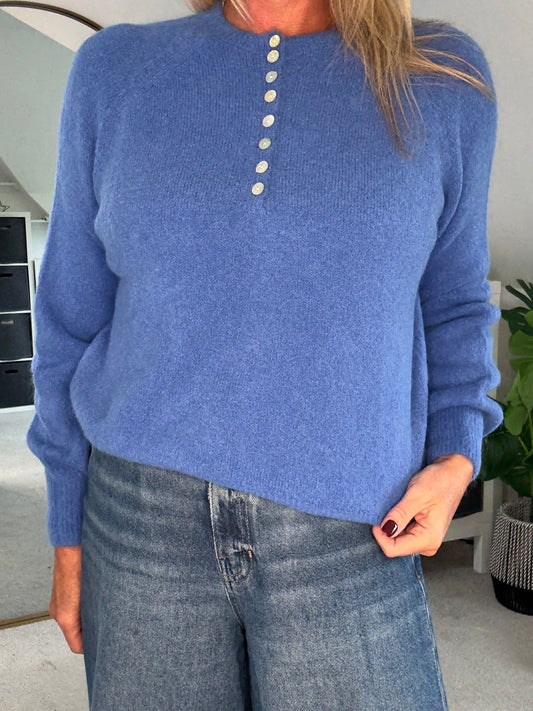 Cobalt Alpaca Mix Button Jumper