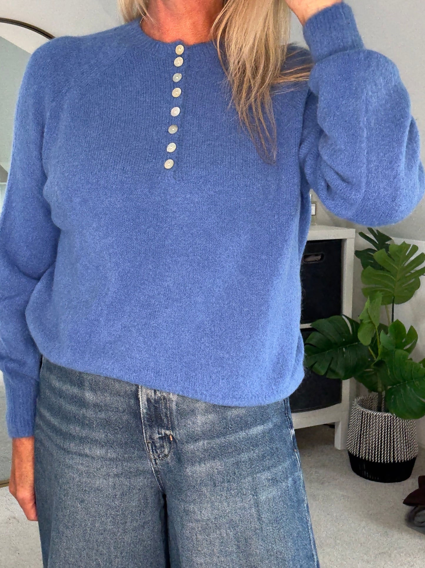 Khaki Alpaca Mix Button Jumper