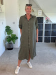 Khaki Linen Pocket Shirt Dress