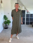 Khaki Linen Pocket Shirt Dress