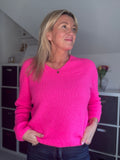 Neon Pink V Neck Fluffy Jumper