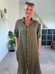 Khaki Linen Pocket Shirt Dress