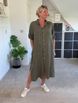 Khaki Linen Pocket Shirt Dress