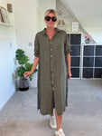 Khaki Linen Pocket Shirt Dress