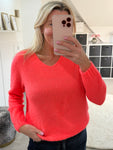 Neon Pink V Neck Fluffy Jumper