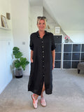 Black Linen Pocket Shirt Dress