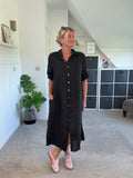 Black Linen Pocket Shirt Dress