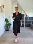 Black Linen Pocket Shirt Dress