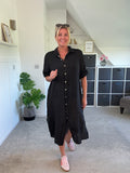 Black Linen Pocket Shirt Dress