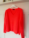 Neon Coral V Neck Fluffy Jumper