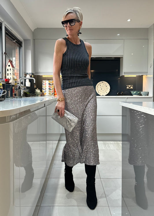 Silver Luxe Sequin Pencil Skirt
