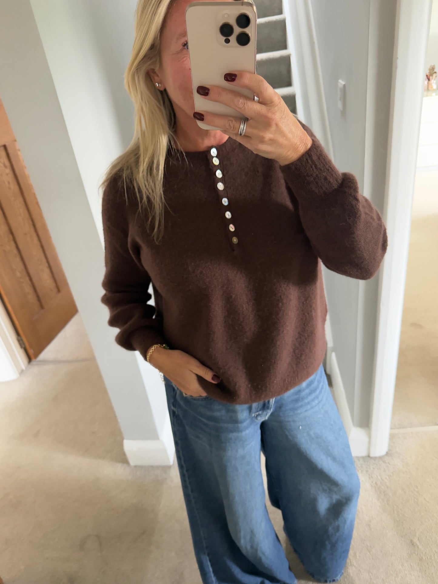 Khaki Alpaca Mix Button Jumper