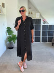 Black Linen Pocket Shirt Dress