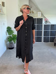 Black Linen Pocket Shirt Dress