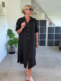Black Linen Pocket Shirt Dress