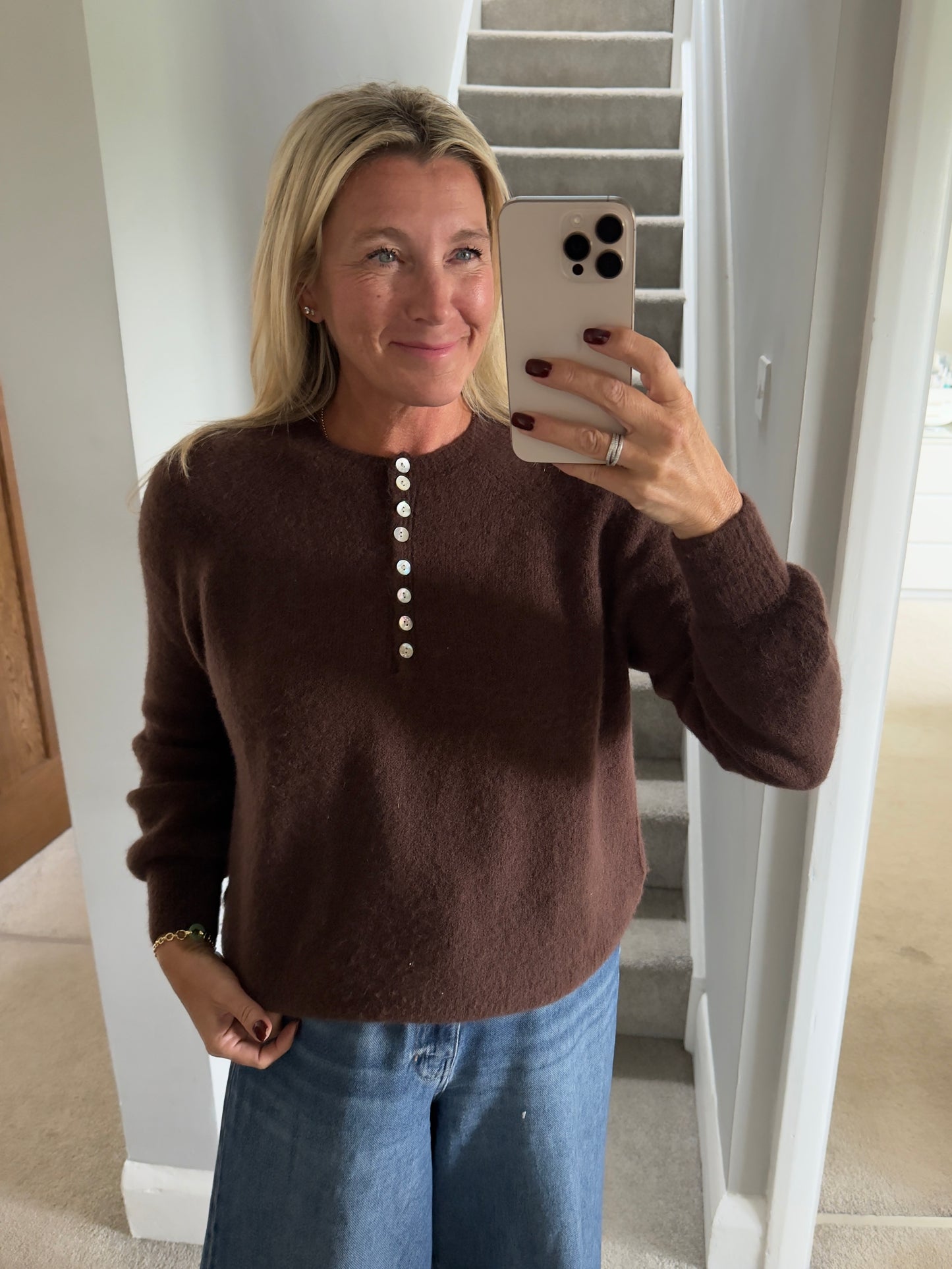 Khaki Alpaca Mix Button Jumper