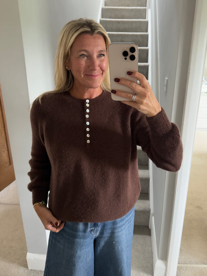 Khaki Alpaca Mix Button Jumper