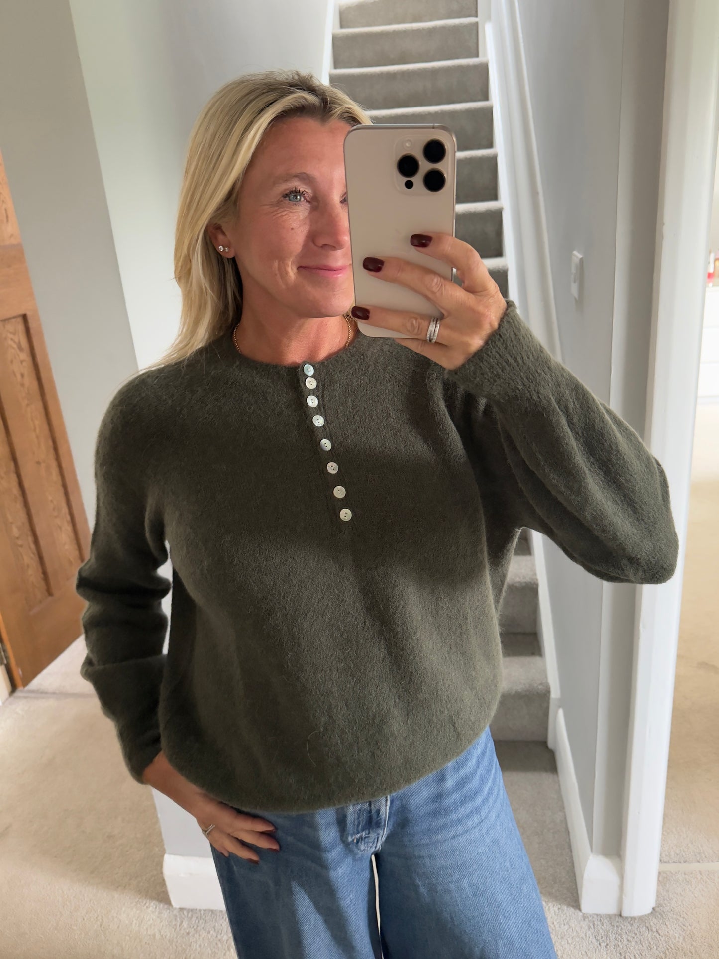 Khaki Alpaca Mix Button Jumper