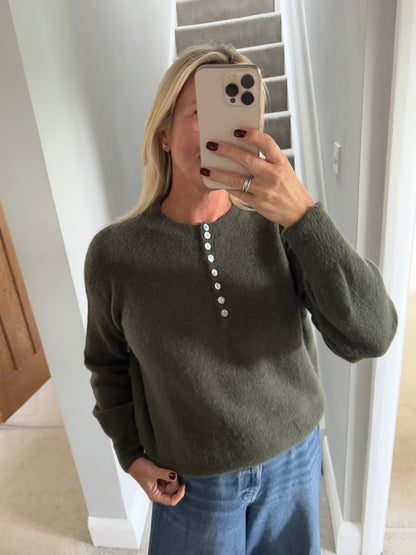 Khaki Alpaca Mix Button Jumper