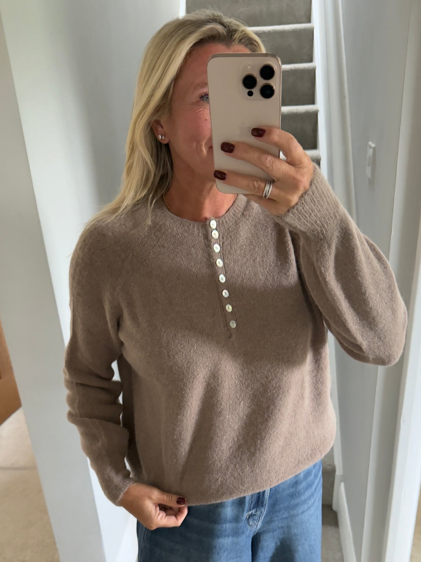 Khaki Alpaca Mix Button Jumper