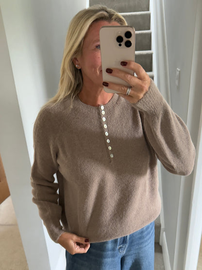 Khaki Alpaca Mix Button Jumper