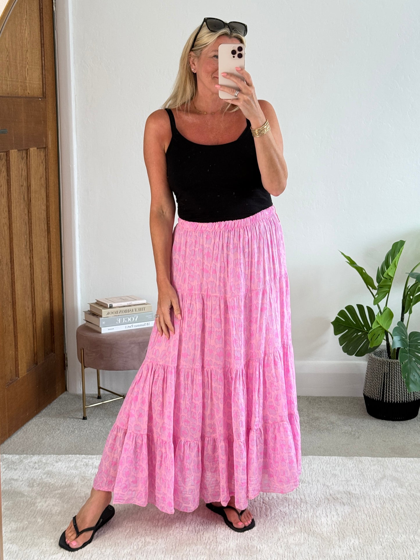 Neon Pink/Orange Leopard Tiered Cotton Skirt