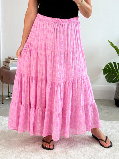 Neon Pink/Orange Leopard Tiered Cotton Skirt