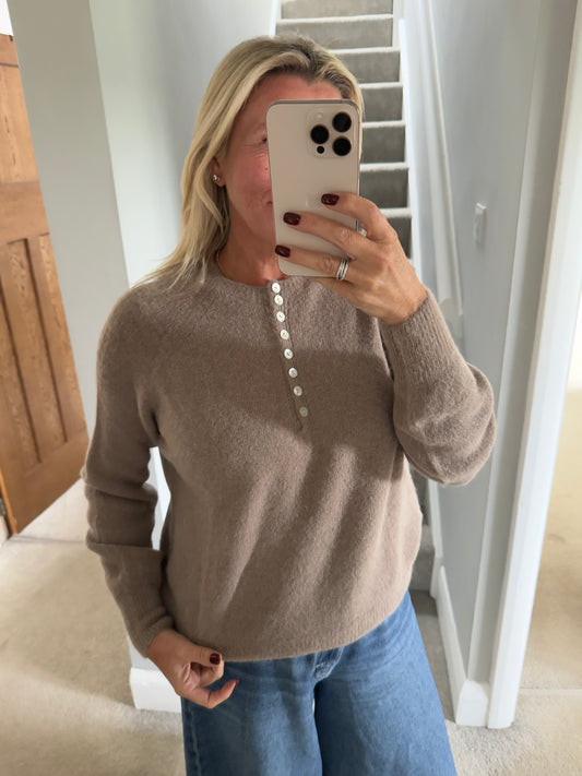 Mocha Alpaca Mix Button Jumper