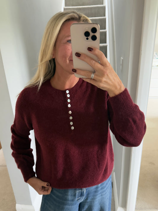 Burgundy Alpaca Mix Button Jumper