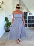 Blue Stripe Linen Look Dress & Jacket