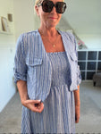 Blue Stripe Linen Look Dress & Jacket