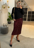 Burgundy Luxe Sequin Pencil Skirt