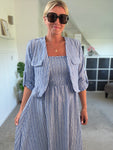 Blue Stripe Linen Look Dress & Jacket
