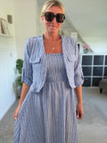 Blue Stripe Linen Look Dress & Jacket