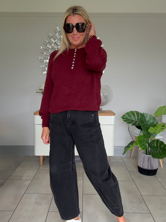 Burgundy Alpaca Mix Button Jumper