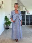 Blue Stripe Linen Look Dress & Jacket