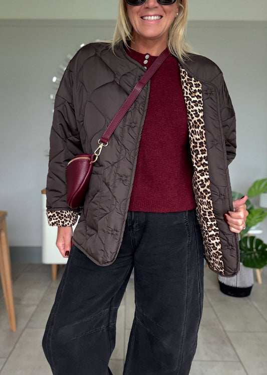 Brown Reversible Oversized Quilted Jacket