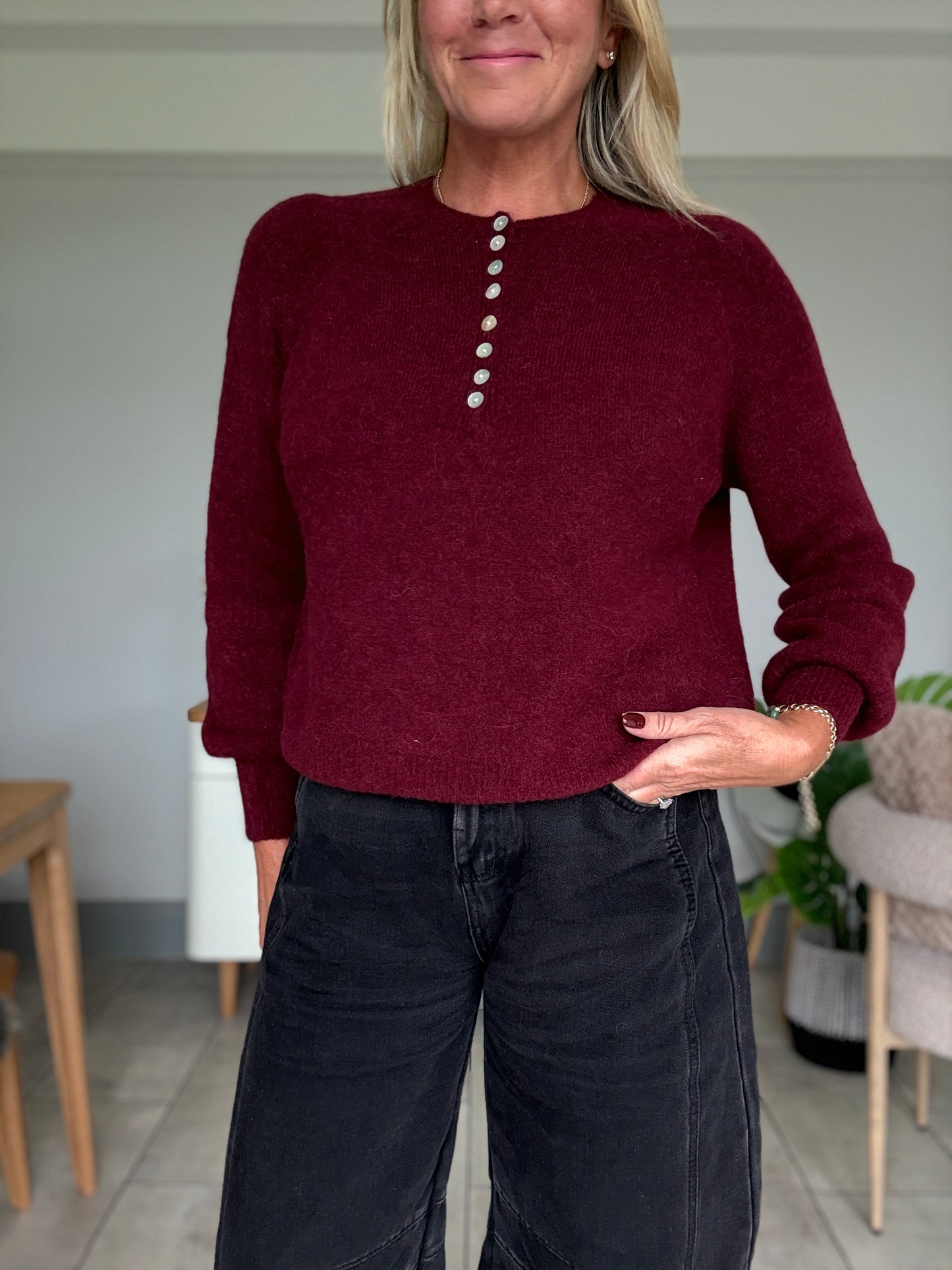 Khaki Alpaca Mix Button Jumper