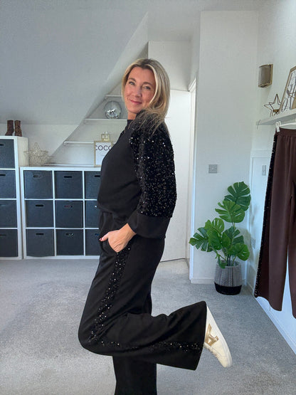 Black Sequin Sleeve Soft Top