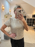 Lana Black/Gold Sequin Puff Sleeve Top